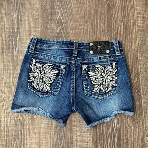 Miss Me Blue Denim Kids Shorts with Silver Embroidery